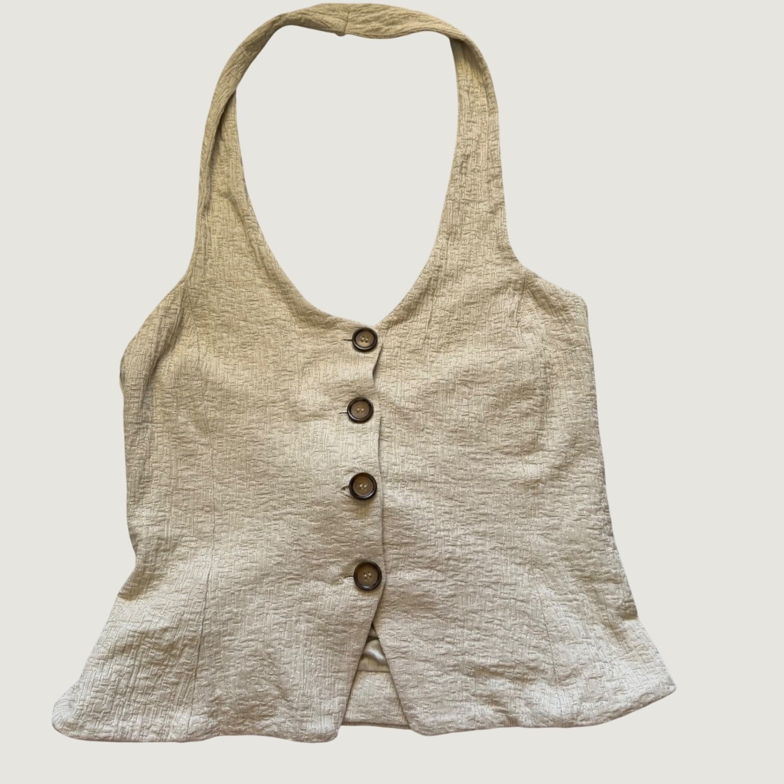 Anthropologie Beige Textured Halter Vest Top Lace Up Back Nwt Medium